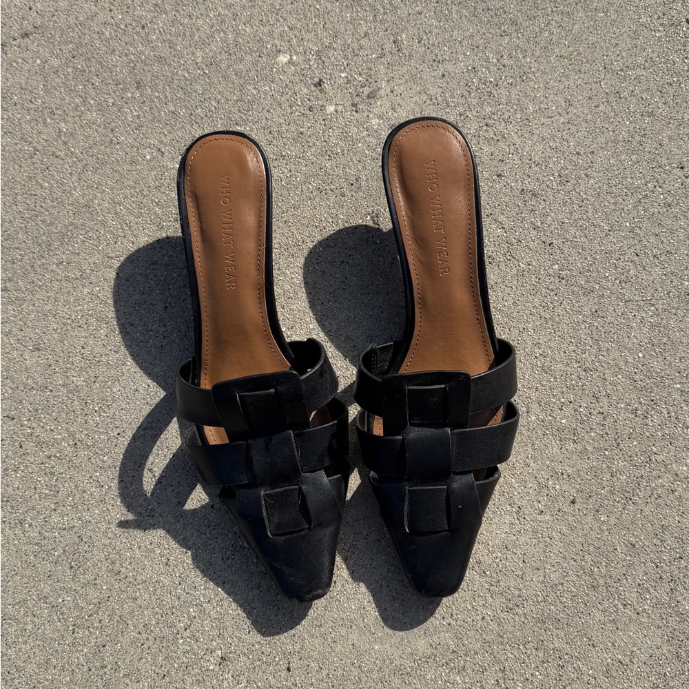 Vince Camuto Black Woven Strap Pointed-Toe Slide Mules